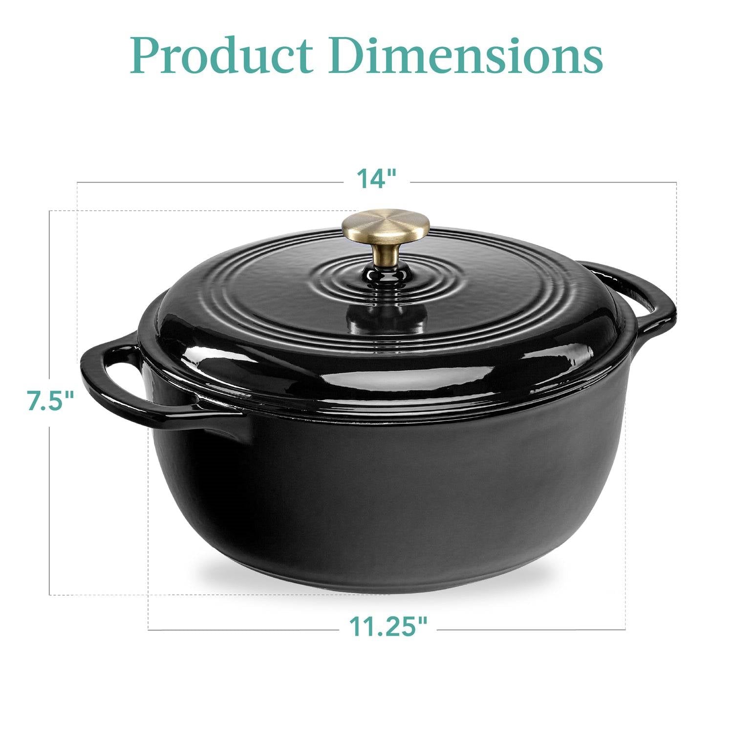 6 Quart Large Black Enamel Cast-Iron Dutch Oven Kitchen Cookware FastFurnishings