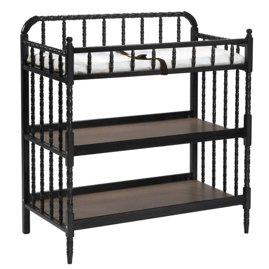 Changing Table in Black Wood Finish with 1-inch Waterproof Changing Pad FastFurnishings