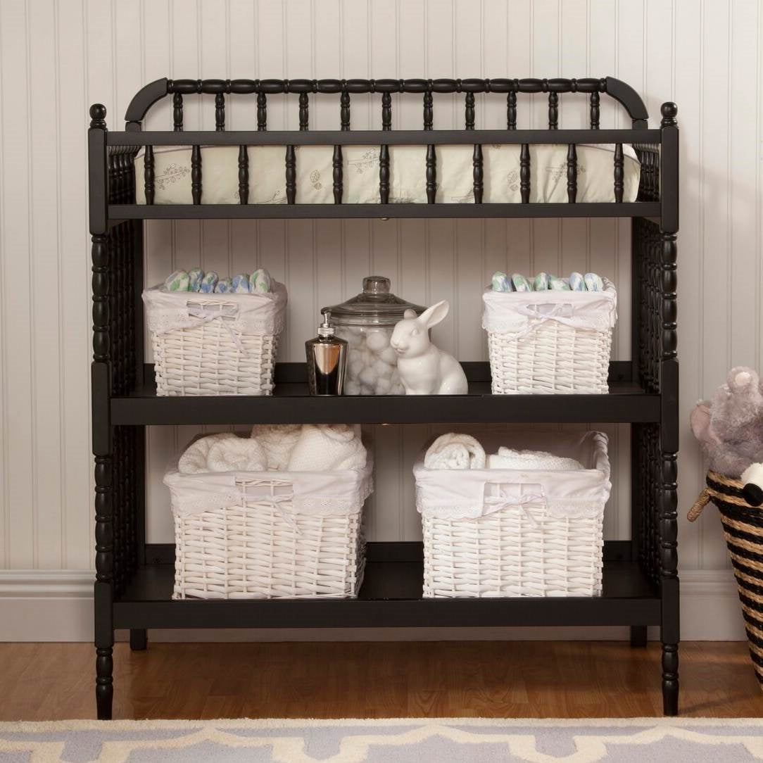 Changing Table in Black Wood Finish with 1-inch Waterproof Changing Pad FastFurnishings
