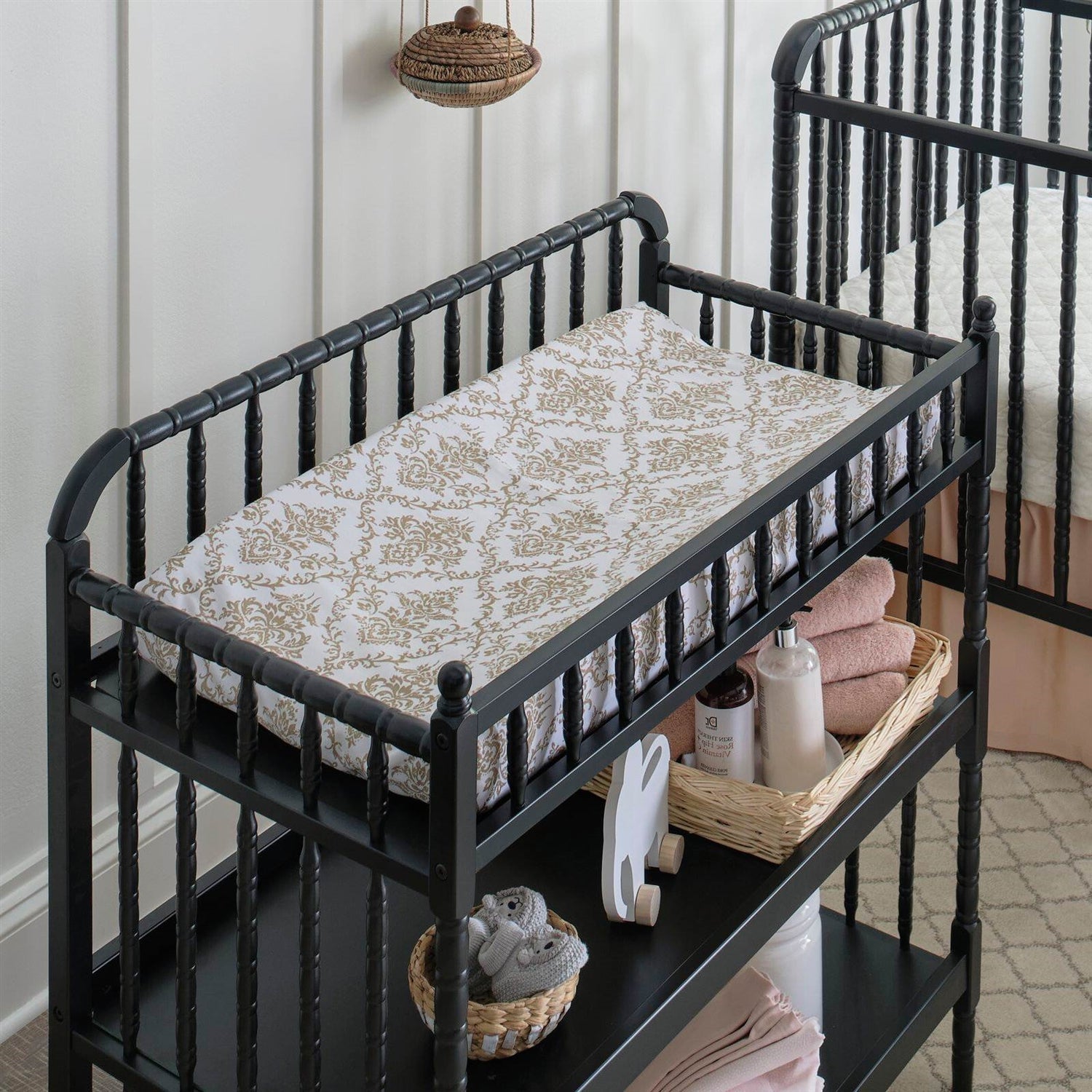 Changing Table in Black Wood Finish with 1-inch Waterproof Changing Pad FastFurnishings