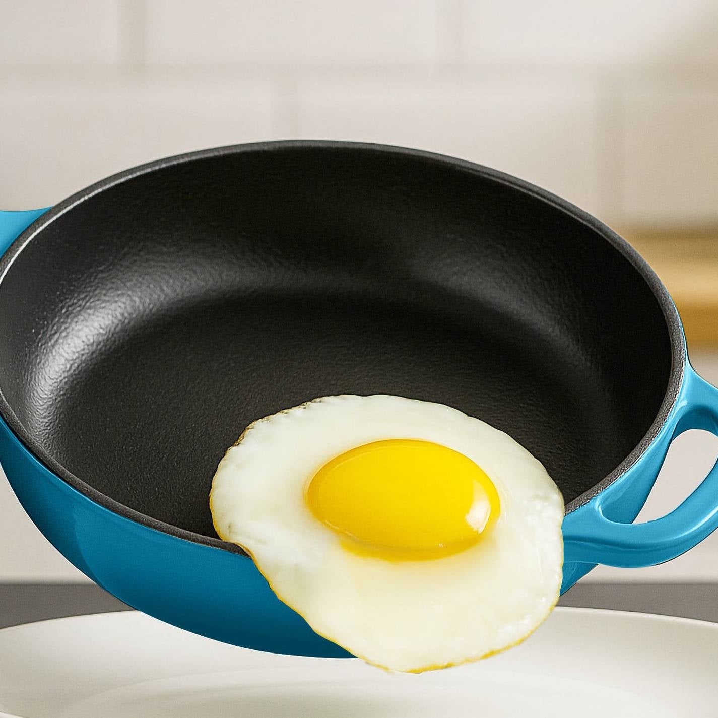 Blue 6-Piece Non-Stick Cast Iron Cookware Set - Skillet Grill Pan Dutch Oven FastFurnishings