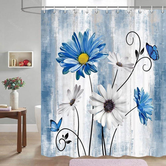 72"W x 72"H Blue Vibrant Floral Butterfly Polyester Shower Curtain FastFurnishings