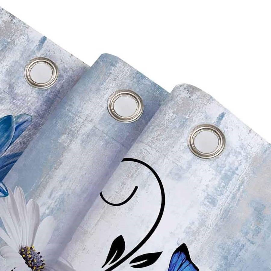 72"W x 78"H Blue Vibrant Floral Butterfly Polyester Shower Curtain FastFurnishings