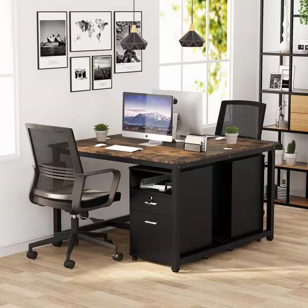 Black Rolling 2-Drawer Mobile File Cabinet Printer Stand Office Cart on Wheels FastFurnishings
