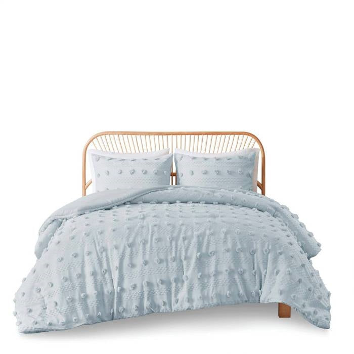 King/Cal King 3-Piece Blue Pompom Microfiber Hypoallergenic Comforter Set-0