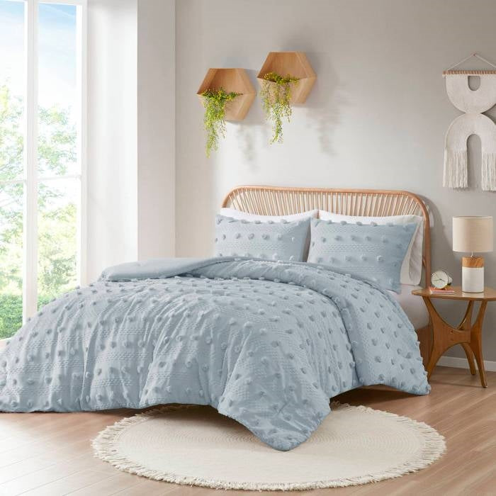 King/Cal King 3-Piece Blue Pompom Microfiber Hypoallergenic Comforter Set-2