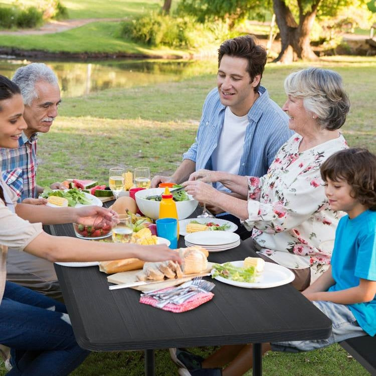 Folding Picnic Table with 2 Benches Outdoor Patio Dining Set in Black FastFurnishings
