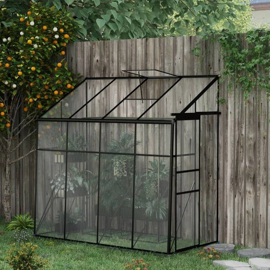 8.3 ft x 4.1 ft Outdoor Polycarbonate Lean-to Greenhouse with Black Metal Frame-1