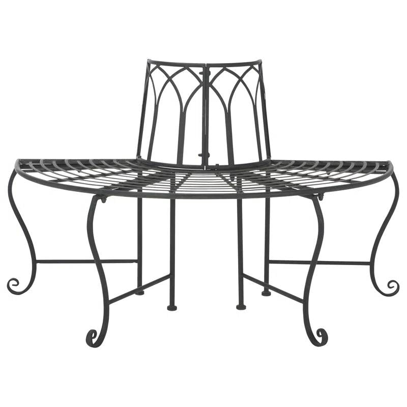 Half-Circle Outdoor Patio Garden Black Wrought Iron Tree Bench FastFurnishings