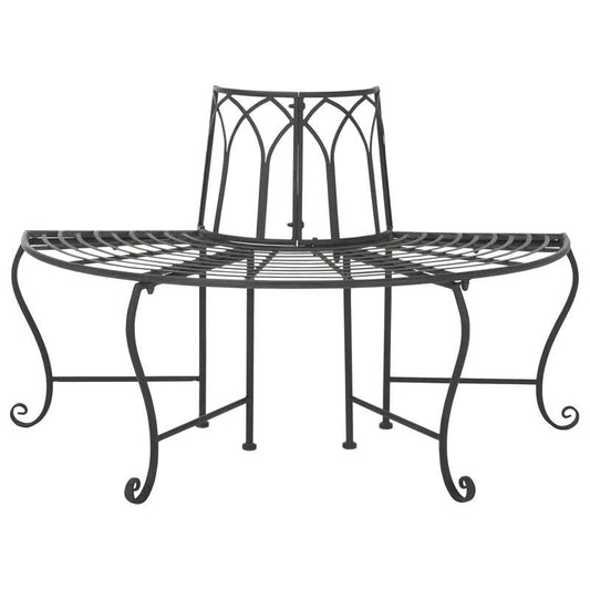 Half-Circle Outdoor Patio Garden Black Wrought Iron Tree Bench FastFurnishings