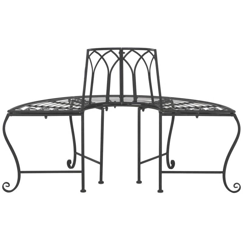 Half-Circle Outdoor Patio Garden Black Wrought Iron Tree Bench FastFurnishings