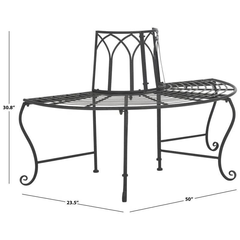 Half-Circle Outdoor Patio Garden Black Wrought Iron Tree Bench FastFurnishings