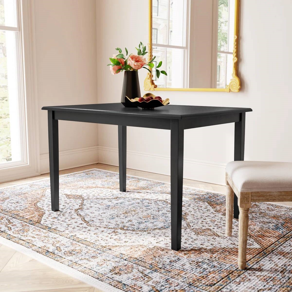 Farmhouse 32 x 48 inch Dining Table in Black Wood Finish-1