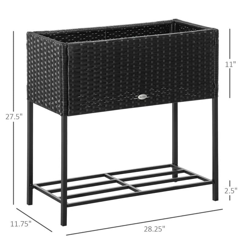 Black Modern PE Rattan Wicker Raised Garden Bed Elevated Planter Box FastFurnishings