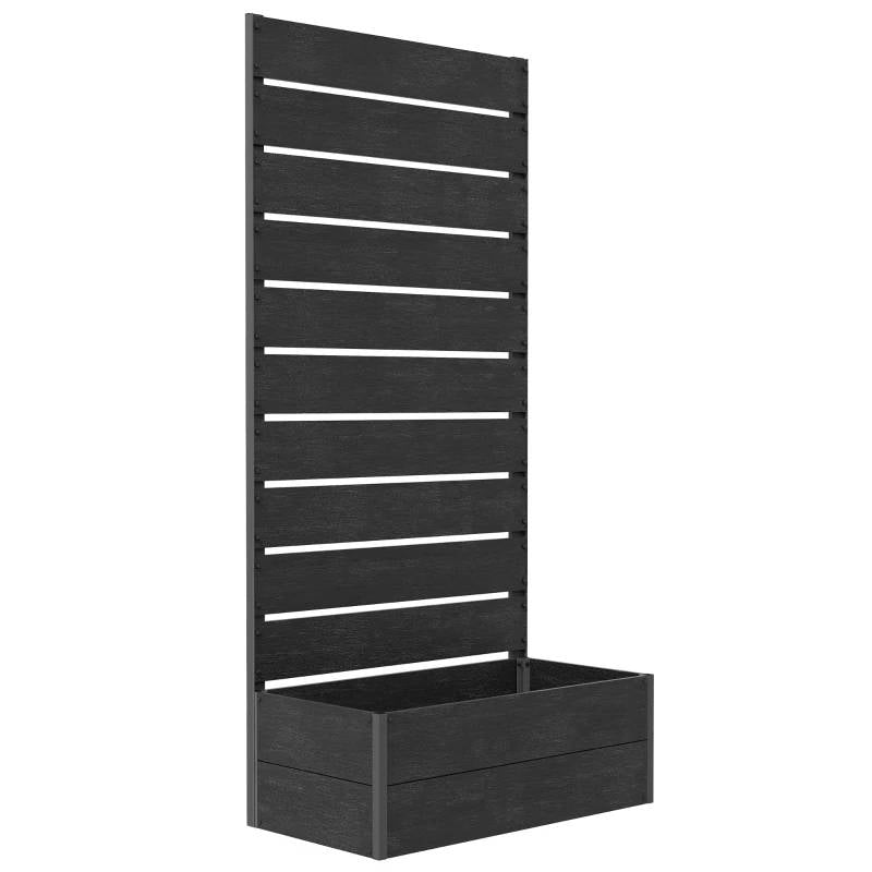 Outdoor Raised Bed Planter with Slatted Fence Trellis in Black Wood Finish FastFurnishings