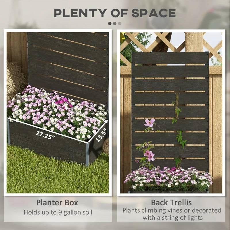 Outdoor Raised Bed Planter with Slatted Fence Trellis in Black Wood Finish FastFurnishings