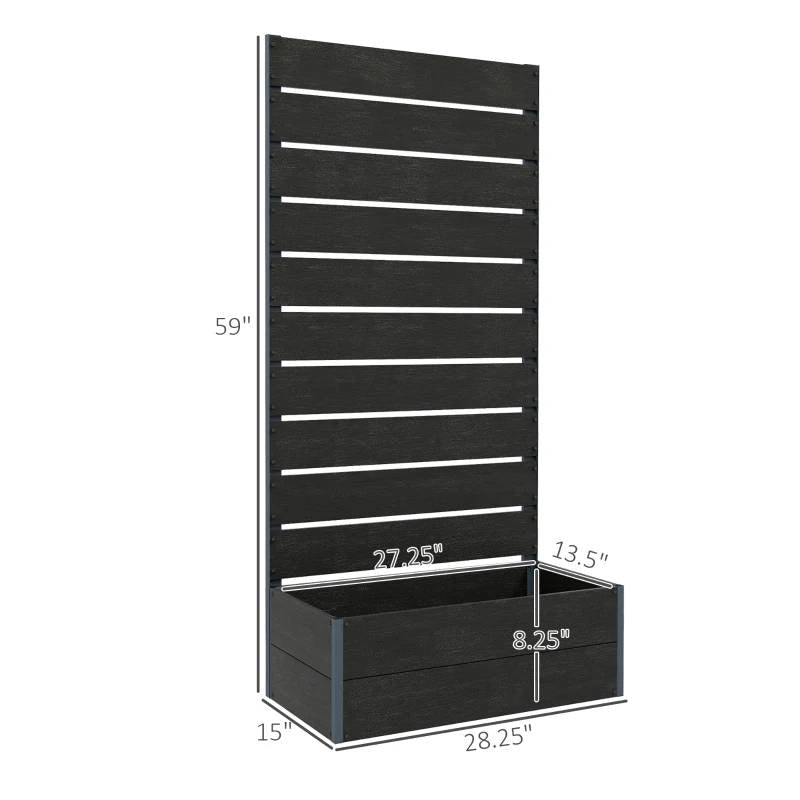 Outdoor Raised Bed Planter with Slatted Fence Trellis in Black Wood Finish FastFurnishings