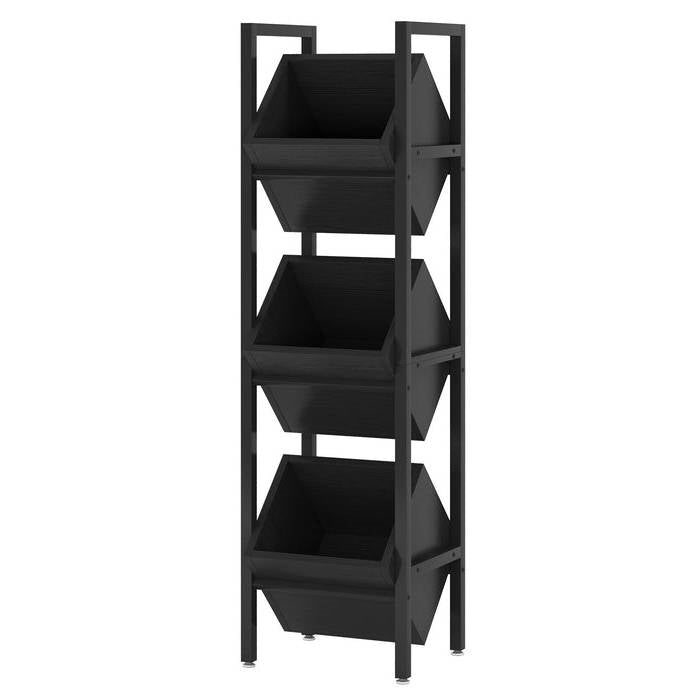 Black Industrial Farmhouse 3 Bin 36 Bottle Wine Rack Storage Display Shelf FastFurnishings