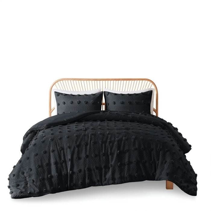 Full/Queen 3 Piece Pompom Microfiber Hypoallergenic Comforter Set in Black LuxuryLifeWay Online Store