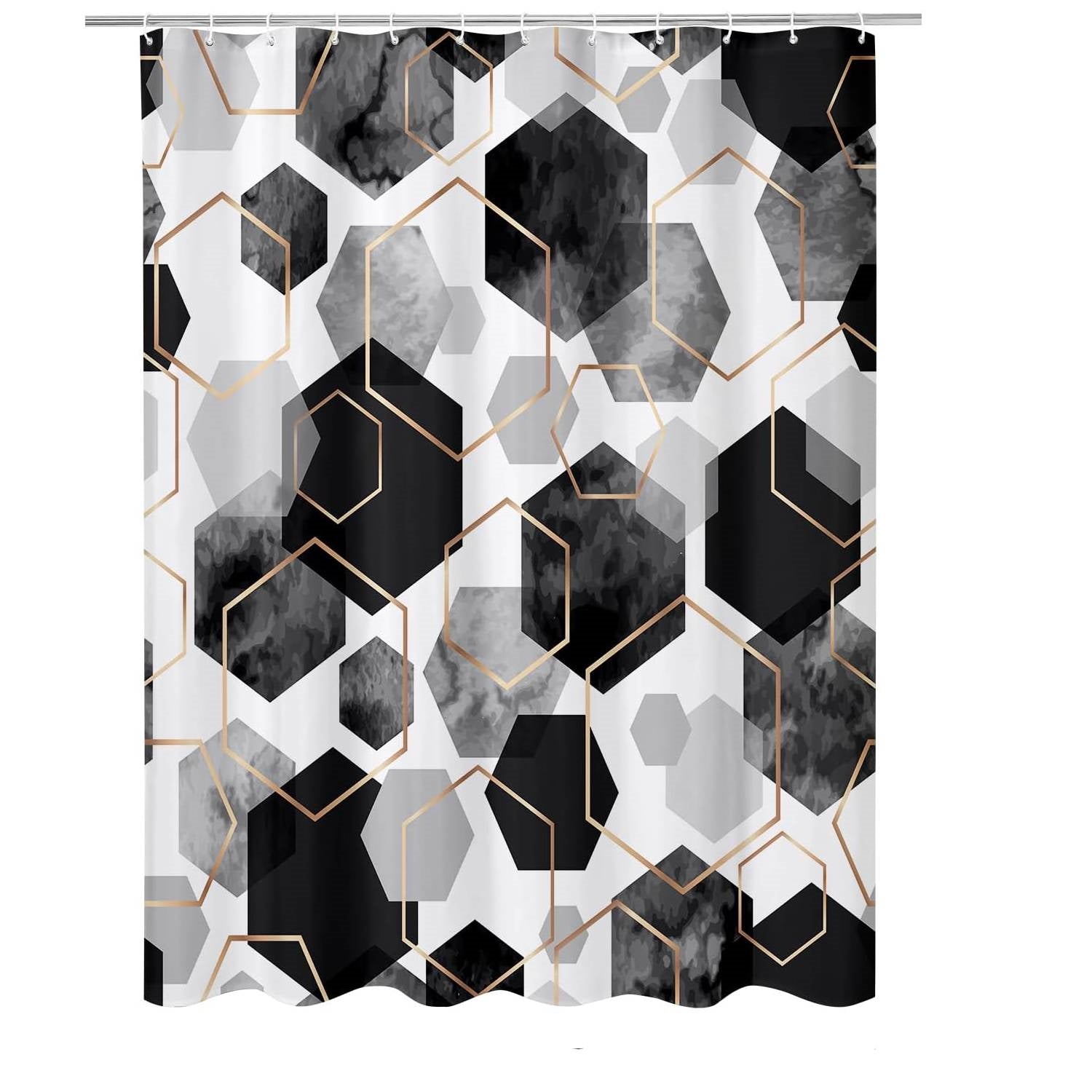 72"W x 78"H Black White Hexagonal Pattern Polyester Shower Curtain FastFurnishings