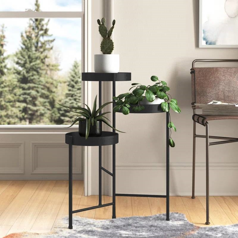 Modern Black Metal 3-Tier Flower Pot Plant Stand FastFurnishings