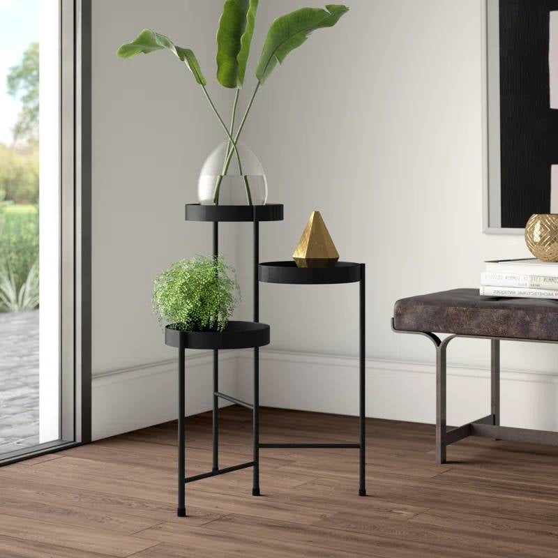Modern Black Metal 3-Tier Flower Pot Plant Stand FastFurnishings