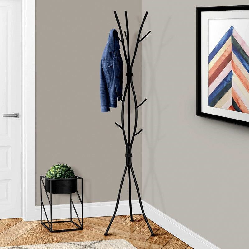 74-inch Freestanding Black Metal Coat Rack Entryway Hall Tree Umbrella Stand FastFurnishings