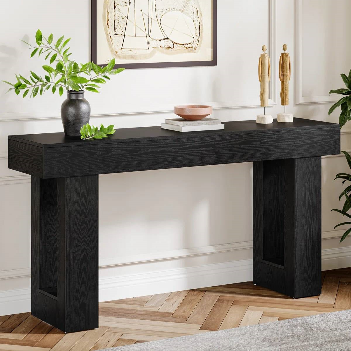 Modern Farmhouse 63-inch Narrow Entryway Console Sofa Table in Black Wood Finish FastFurnishings