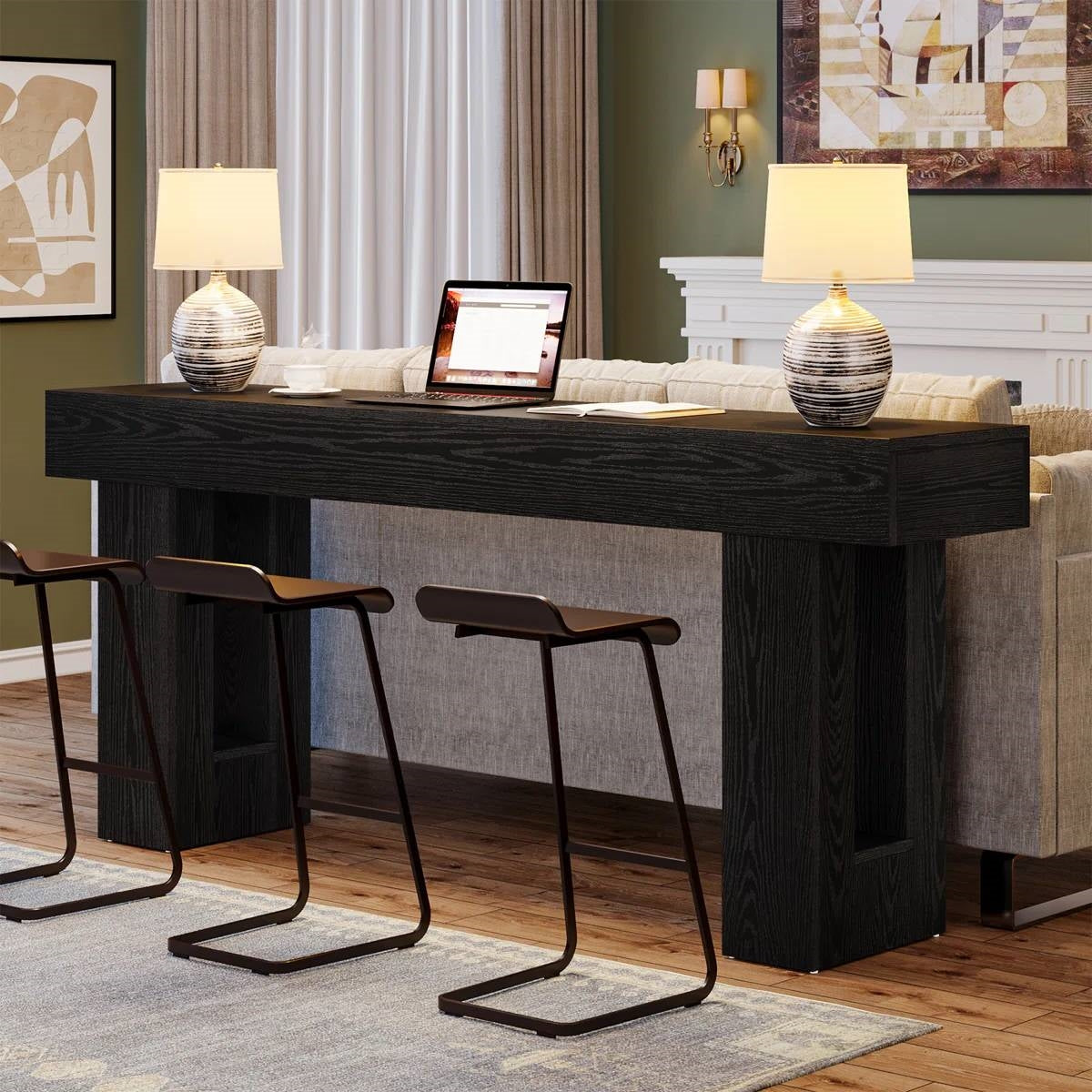 Modern Farmhouse 63-inch Narrow Entryway Console Sofa Table in Black Wood Finish FastFurnishings