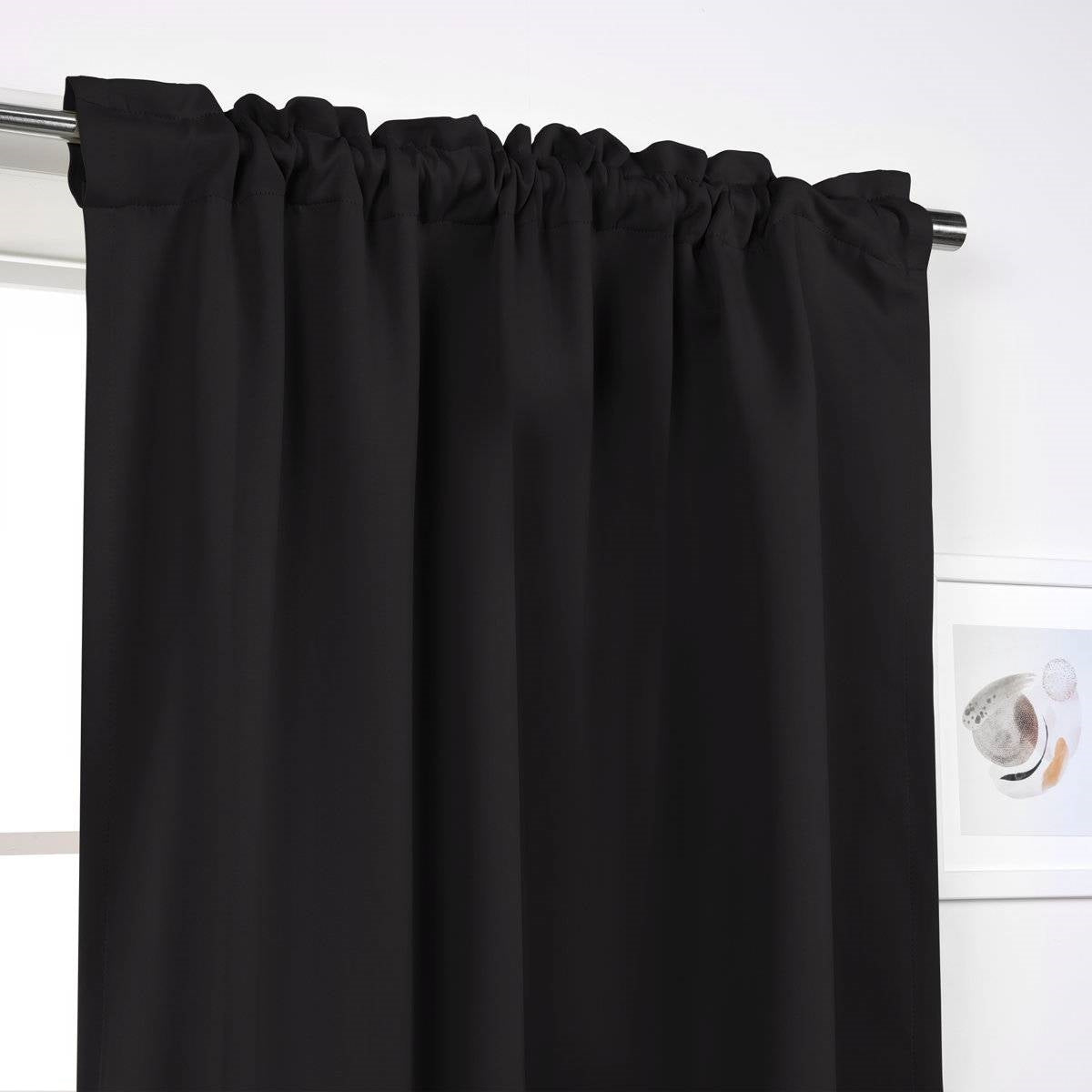 52 x 63 inch Solid Black Thermal Blackout Curtain Panels - Set of 2 FastFurnishings