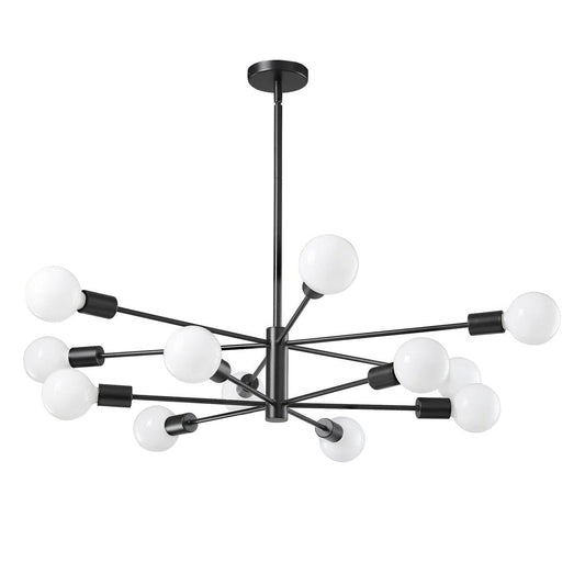 Black 33-inch Modern 12-Light Dimmable Sputnik Chandelier Lamp-0