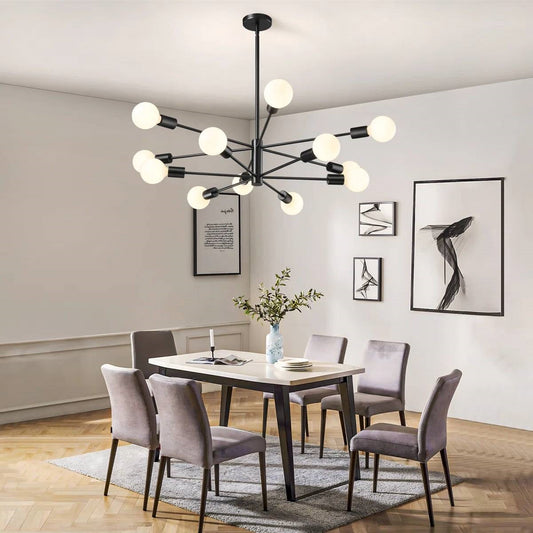 Black 33-inch Modern 12-Light Dimmable Sputnik Chandelier Lamp-1
