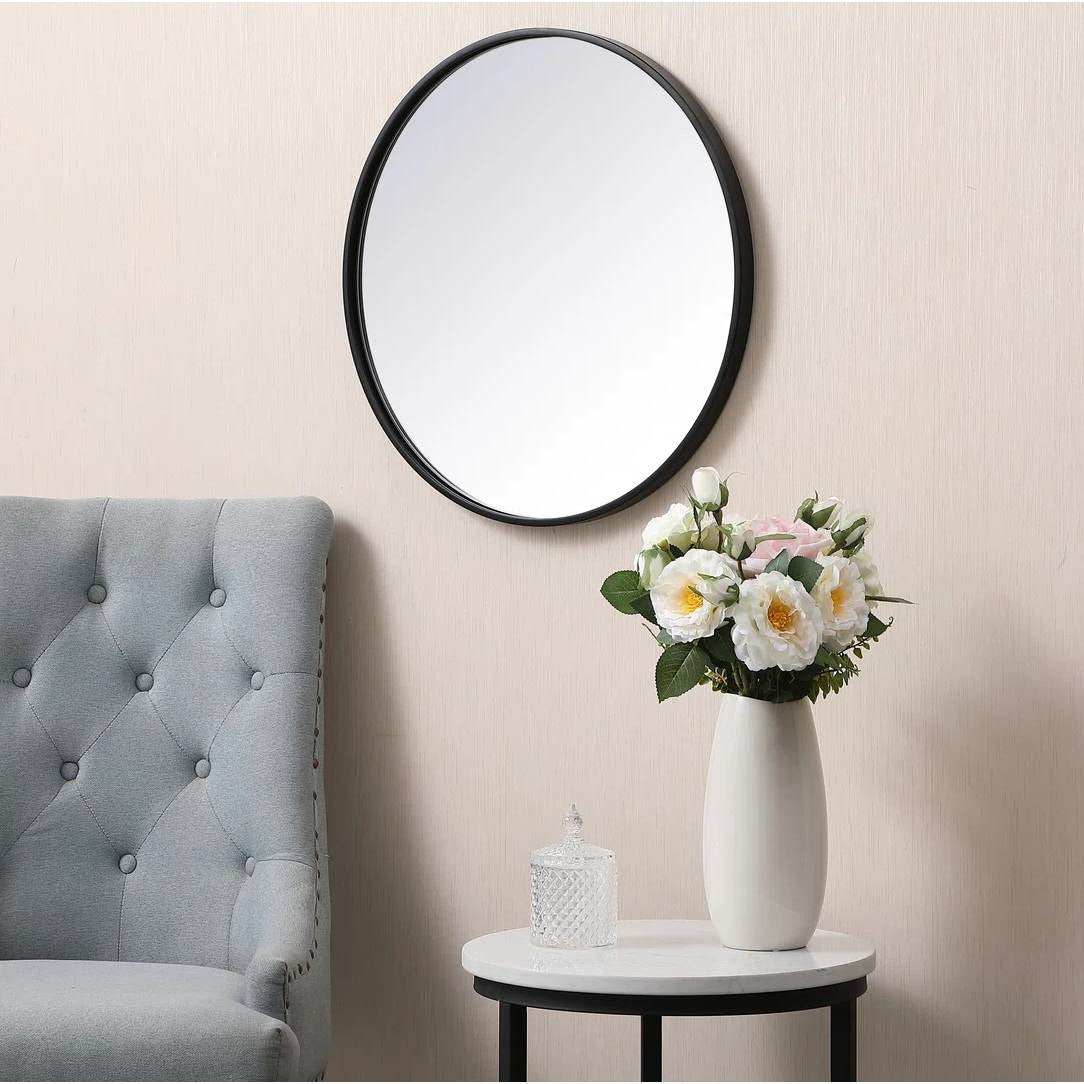 Round 28-inch Wall Mirror in Black - Living Room Bedroom Accent Bathroom Mirror-1