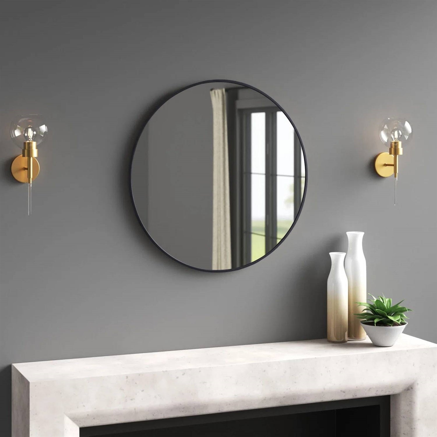 Round 28-inch Wall Mirror in Black - Living Room Bedroom Accent Bathroom Mirror-3