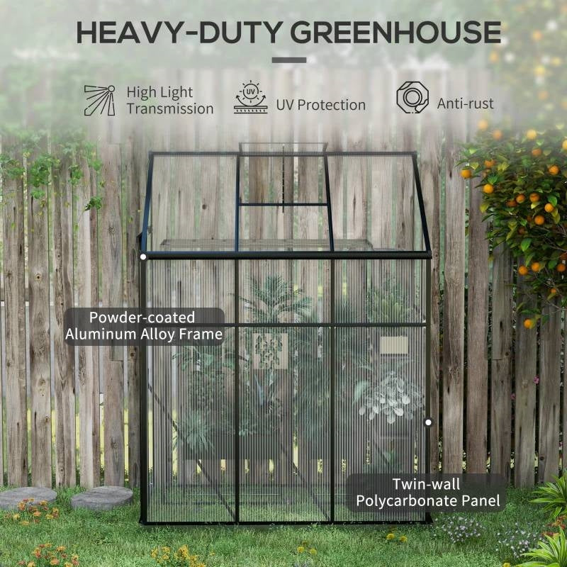 6.3 ft x 4.1 ft Outdoor Polycarbonate Lean-to Greenhouse with Black Metal Frame FastFurnishings
