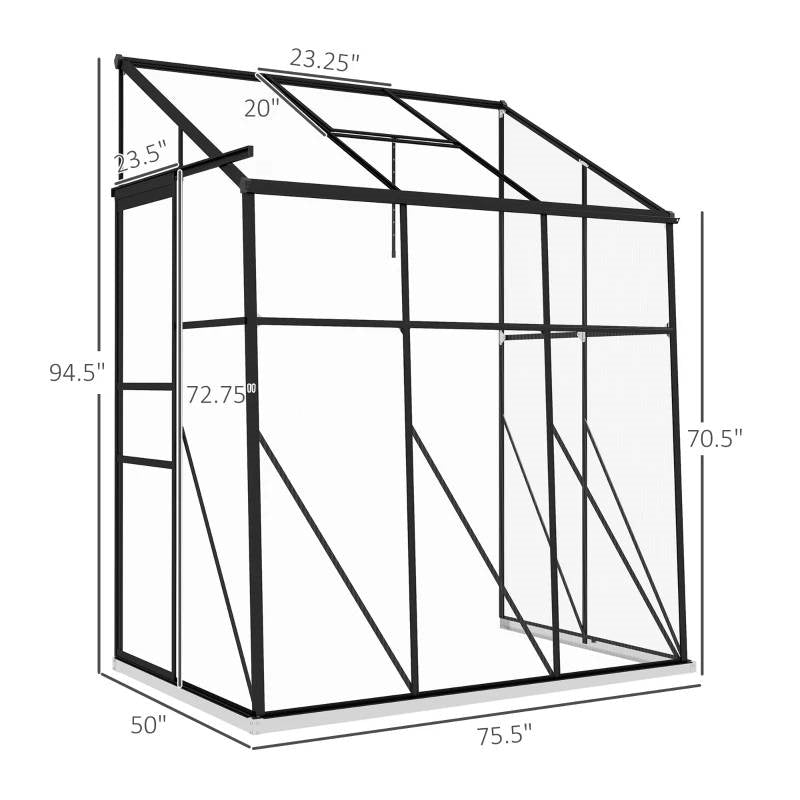 6.3 ft x 4.1 ft Outdoor Polycarbonate Lean-to Greenhouse with Black Metal Frame FastFurnishings