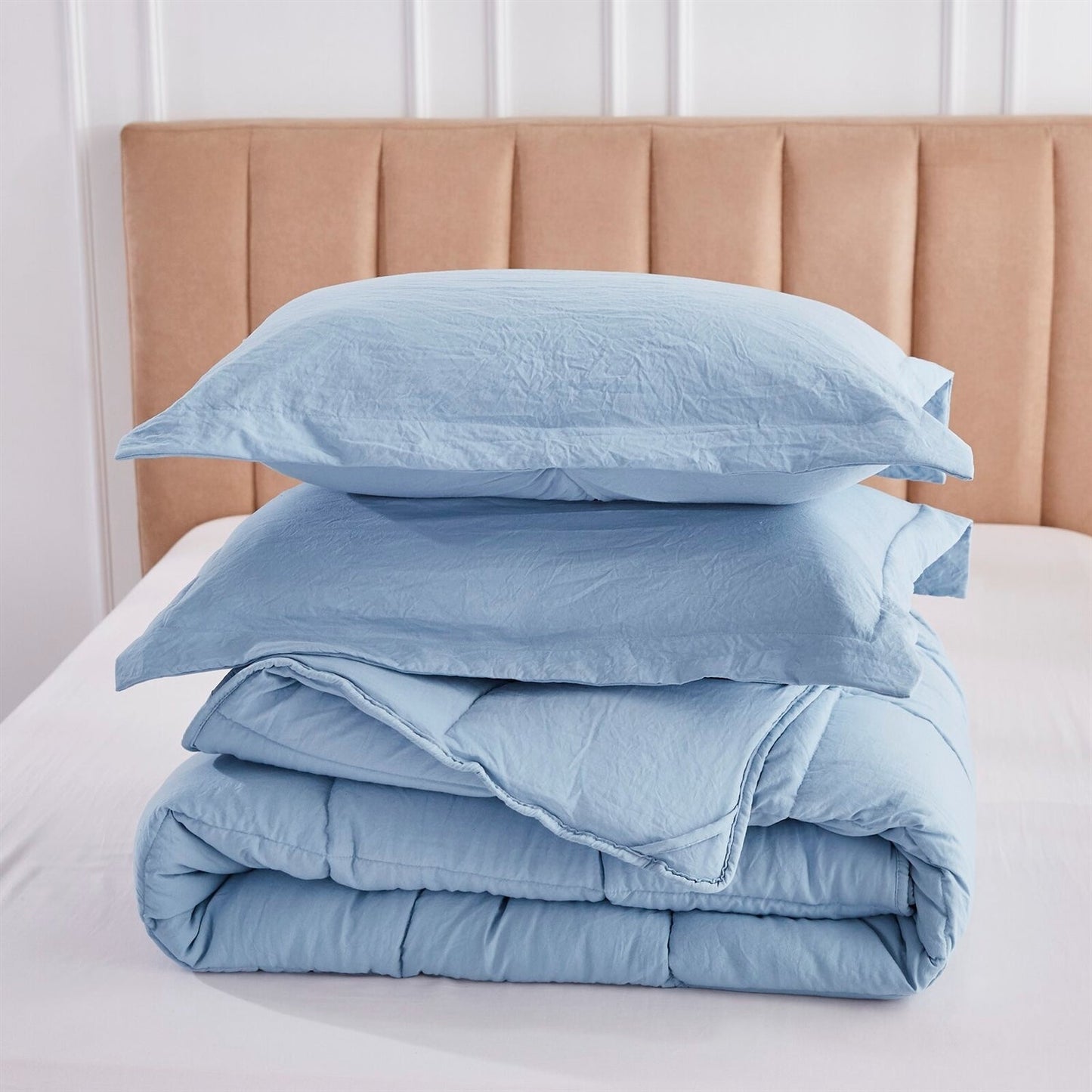 Queen Size Blue 3 Piece Microfiber Reversible Comforter Set-2