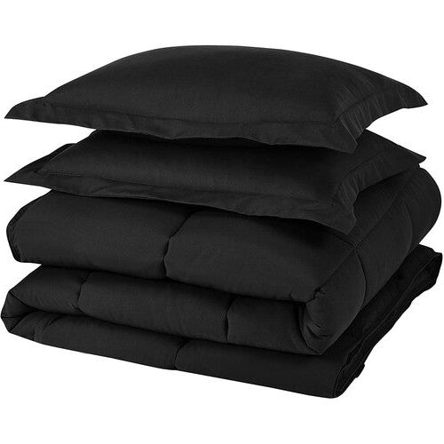 Queen Size Reversible Microfiber Down Alternative Comforter Set in Black FastFurnishings