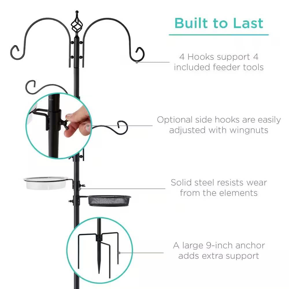 Complete Bird Feeder Set with Black Metal Stand and Bird Feeders FastFurnishings