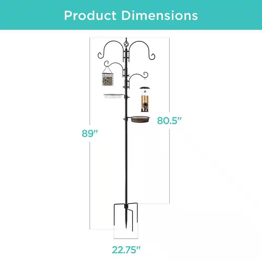 Complete Bird Feeder Set with Black Metal Stand and Bird Feeders FastFurnishings