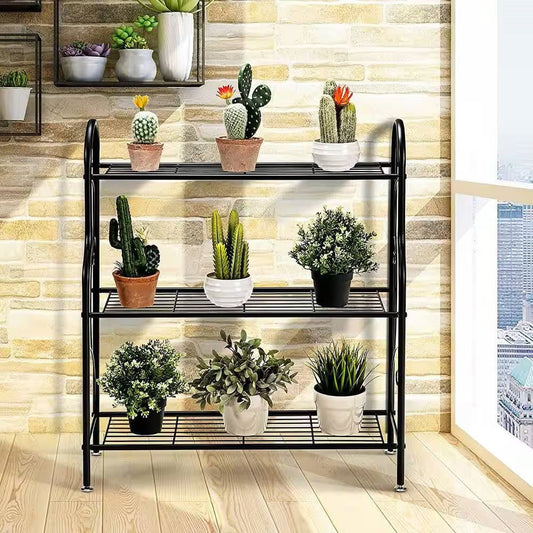 Indoor/Outdoor Black Metal 3-Tier Bookcase Plant Stand Shelving Rack FastFurnishings