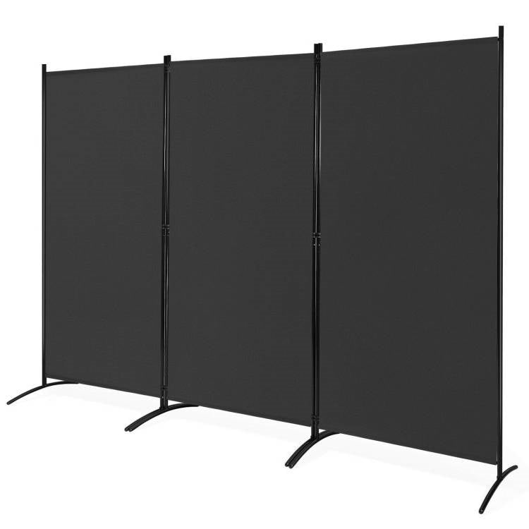 6-Ft Black 3-Panel Room Divider Screen with Steel Base and Heavy Duty Hinges FastFurnishings