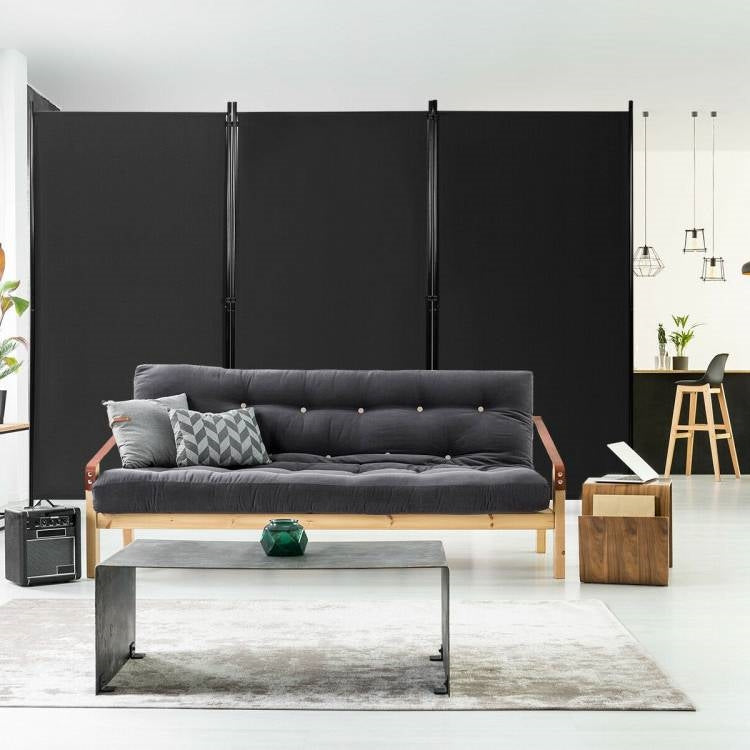 6-Ft Black 3-Panel Room Divider Screen with Steel Base and Heavy Duty Hinges FastFurnishings