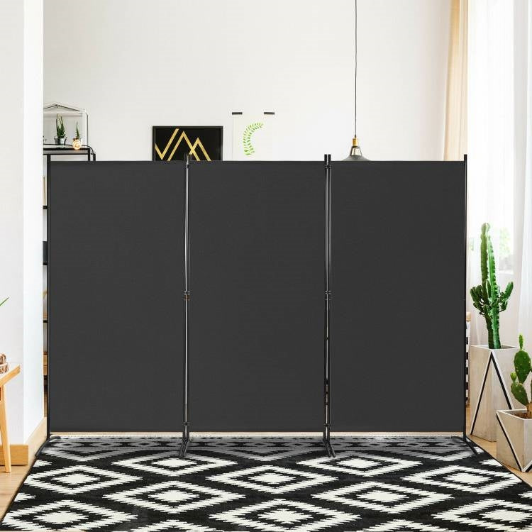 6-Ft Black 3-Panel Room Divider Screen with Steel Base and Heavy Duty Hinges FastFurnishings