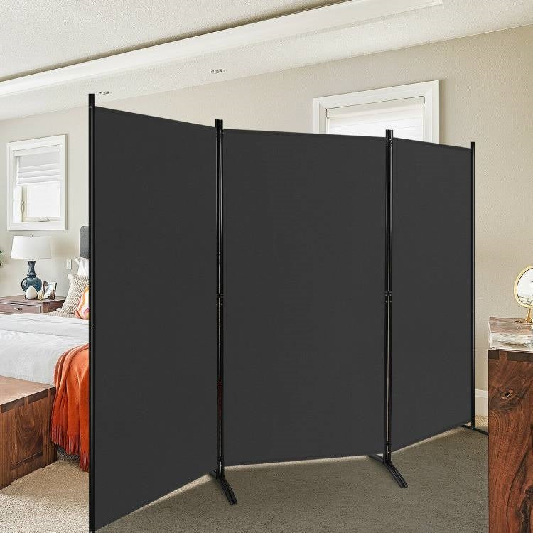 6-Ft Black 3-Panel Room Divider Screen with Steel Base and Heavy Duty Hinges FastFurnishings