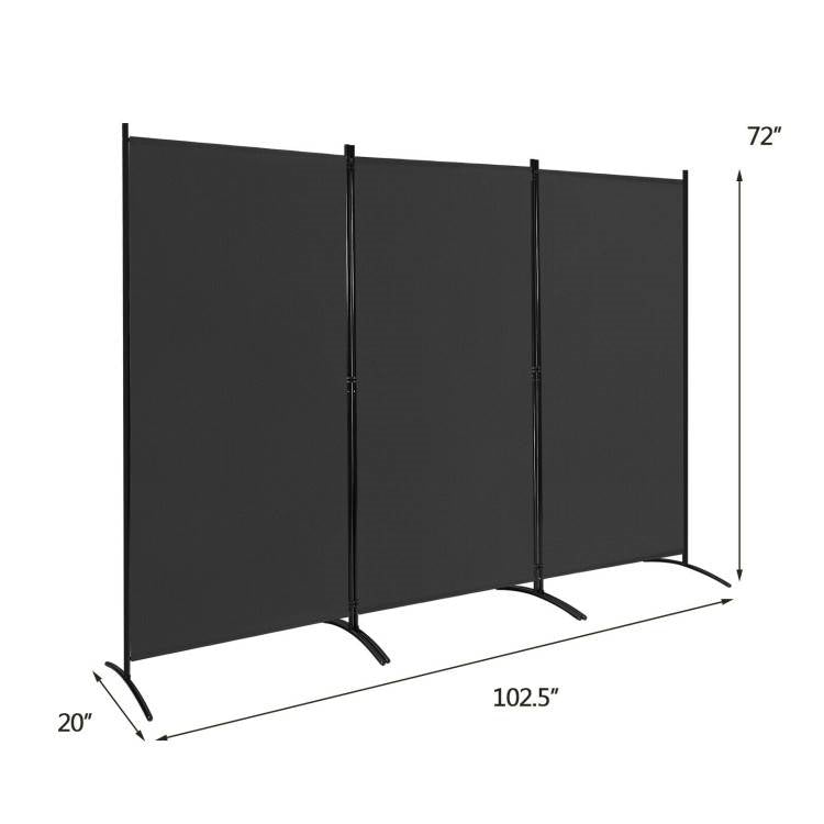 6-Ft Black 3-Panel Room Divider Screen with Steel Base and Heavy Duty Hinges FastFurnishings