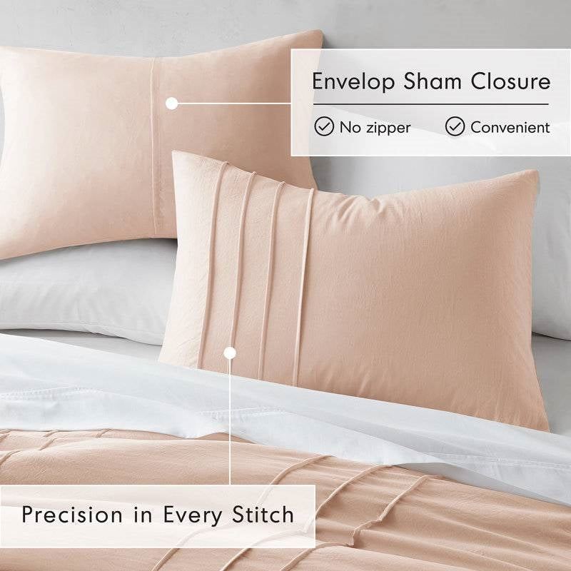 King Size Microfiber Pleated Soft Washed Comforter Set Pink Blush Color-2