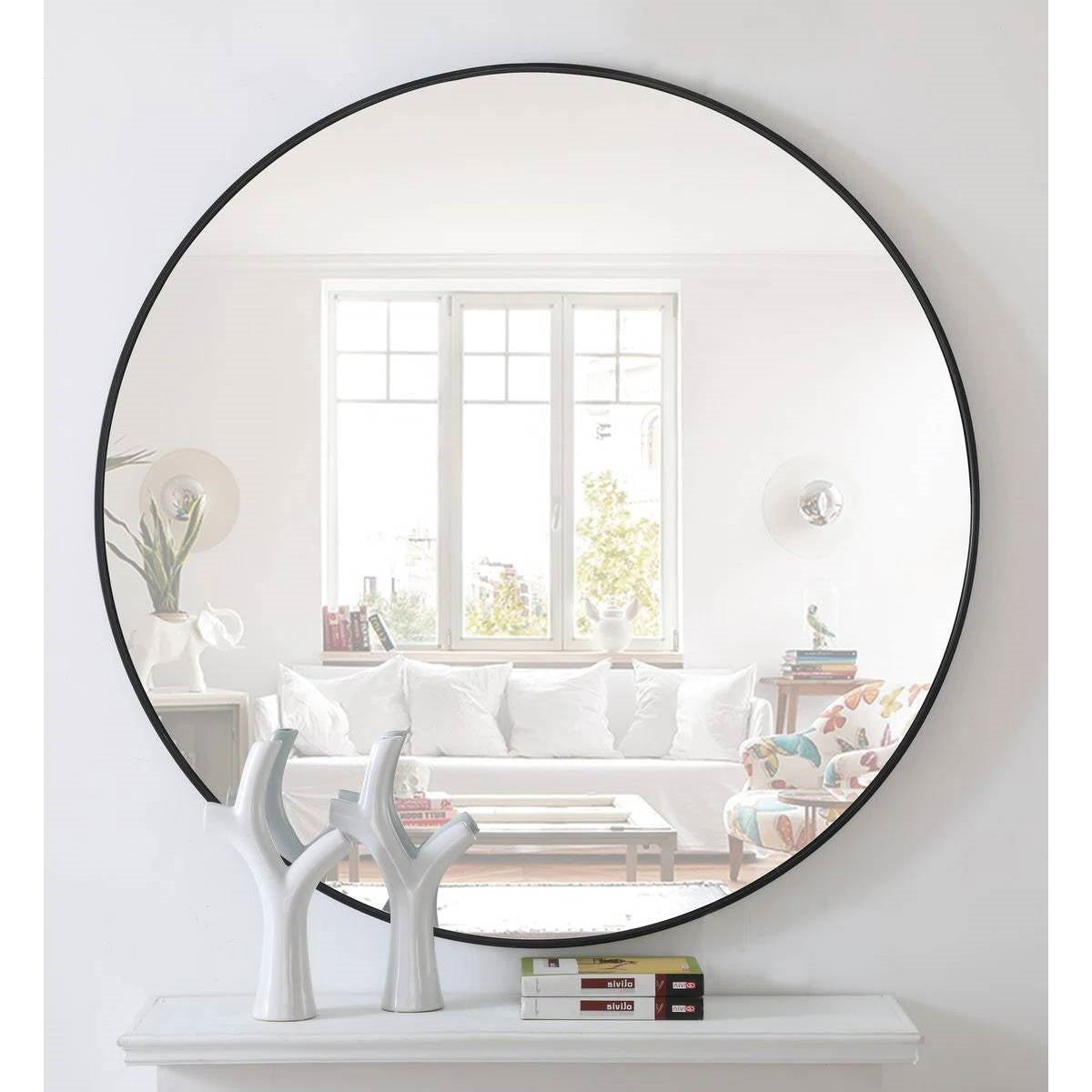 Round 36-inch Wall Mirror in Black - Living Room Bedroom Accent Bathroom Mirror-0