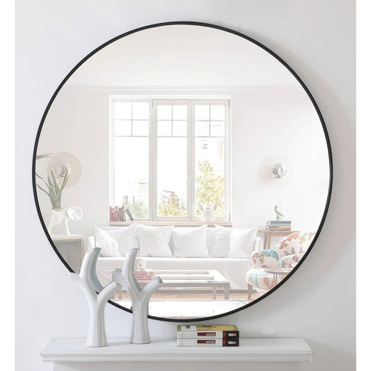 Round 36-inch Wall Mirror in Black - Living Room Bedroom Accent Bathroom Mirror-0