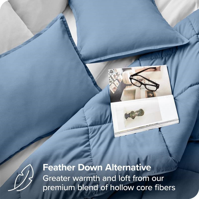 Full/Double Size All Season Super Soft Down Alternative Comforter Set Blue FastFurnishings